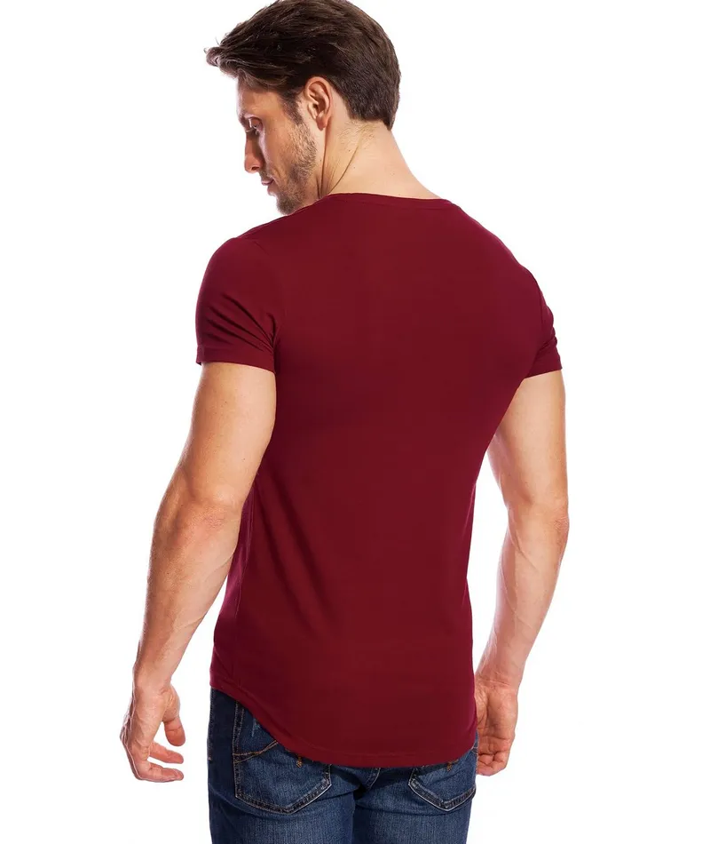 Zbrandy Mens Deep V Neck T Shirts Vneck Tshirt Low Cut Undershirts Slim Fit Short Sleeve Tees Casual Wine Red XXL