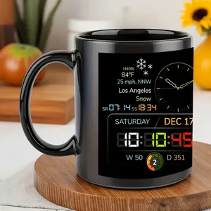 1 Large 11-Ounce Mug - Digital Clock and Temperature 2D Print, 2D Flat Design, Heat-Resistant Ceramic Coffee Cup, Suitable for Microwave, Dishwasher, Oven, and Freezer - Ideal Gift for Home, Office, a